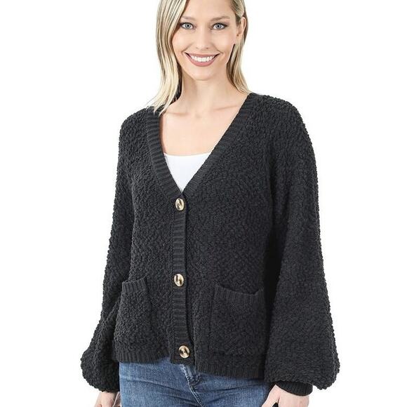 Andie Popcorn Sweater- Black - Picture 1 of 2